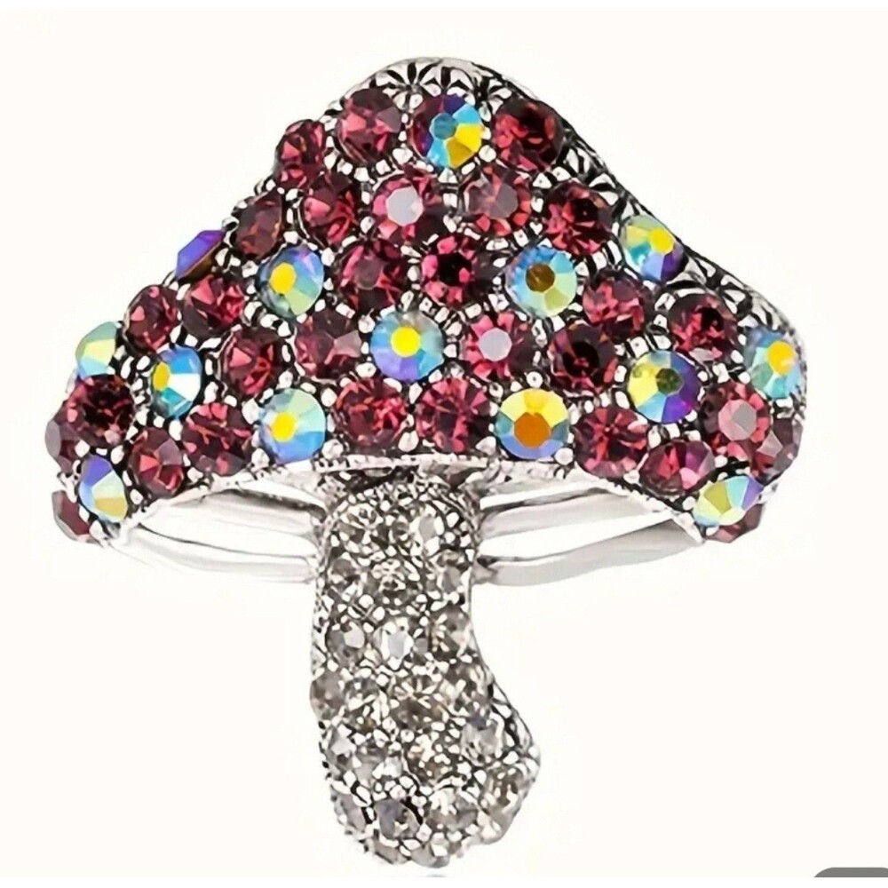 Colorful Mushroom‎ Brooch Gun metal toned  with gems